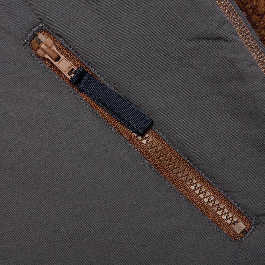 Paneled Sherpa Full Zip Jacket - Brown
