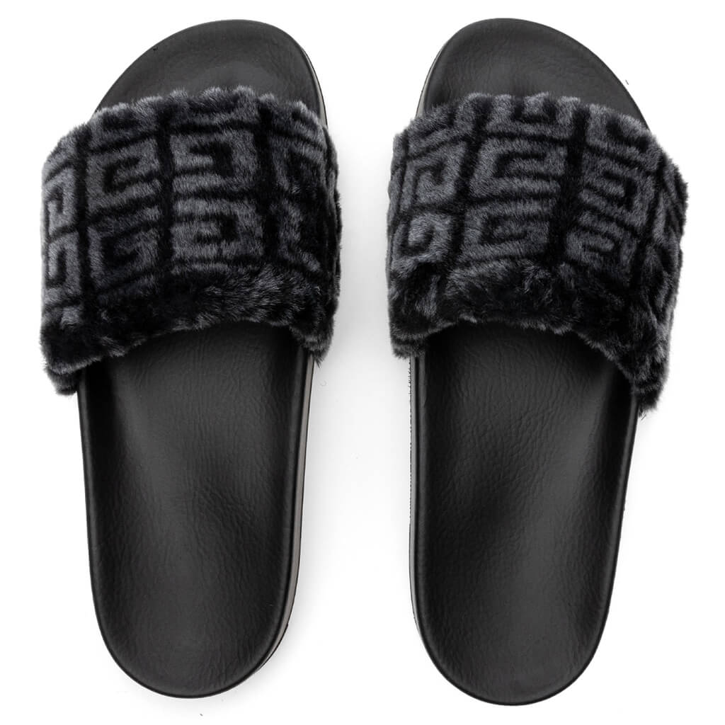 Leather Slide Flat Sandal - Black