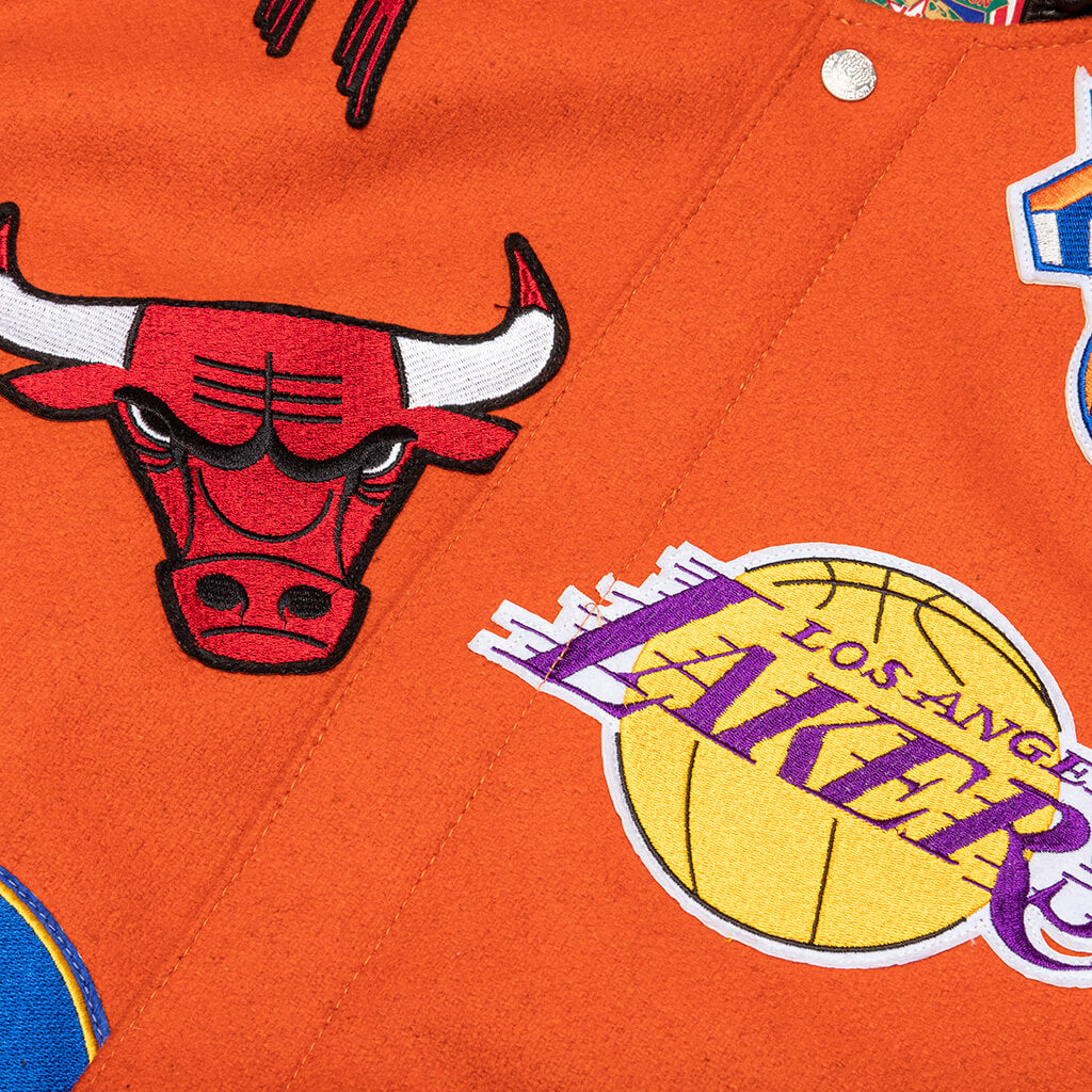 NBA Collage Wool/Leather Jacket - Orange