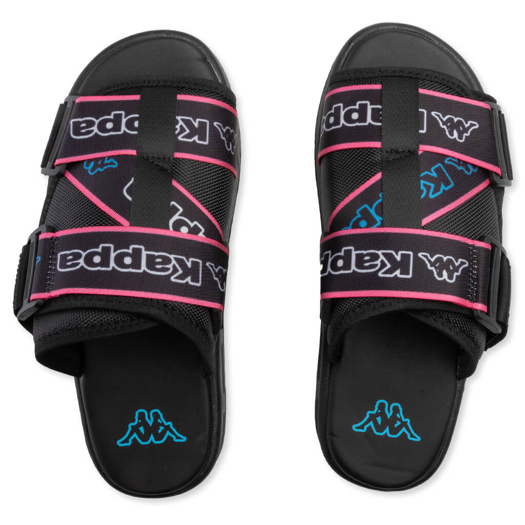 Logo Tape Kalpi Sandals - Black/Blue Turkis