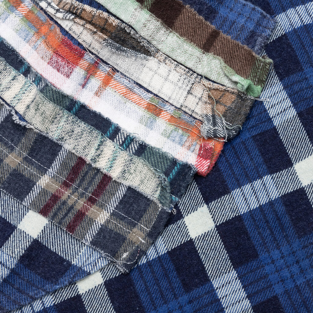 Ribbon Wide Flannel Shirt - Blue/White