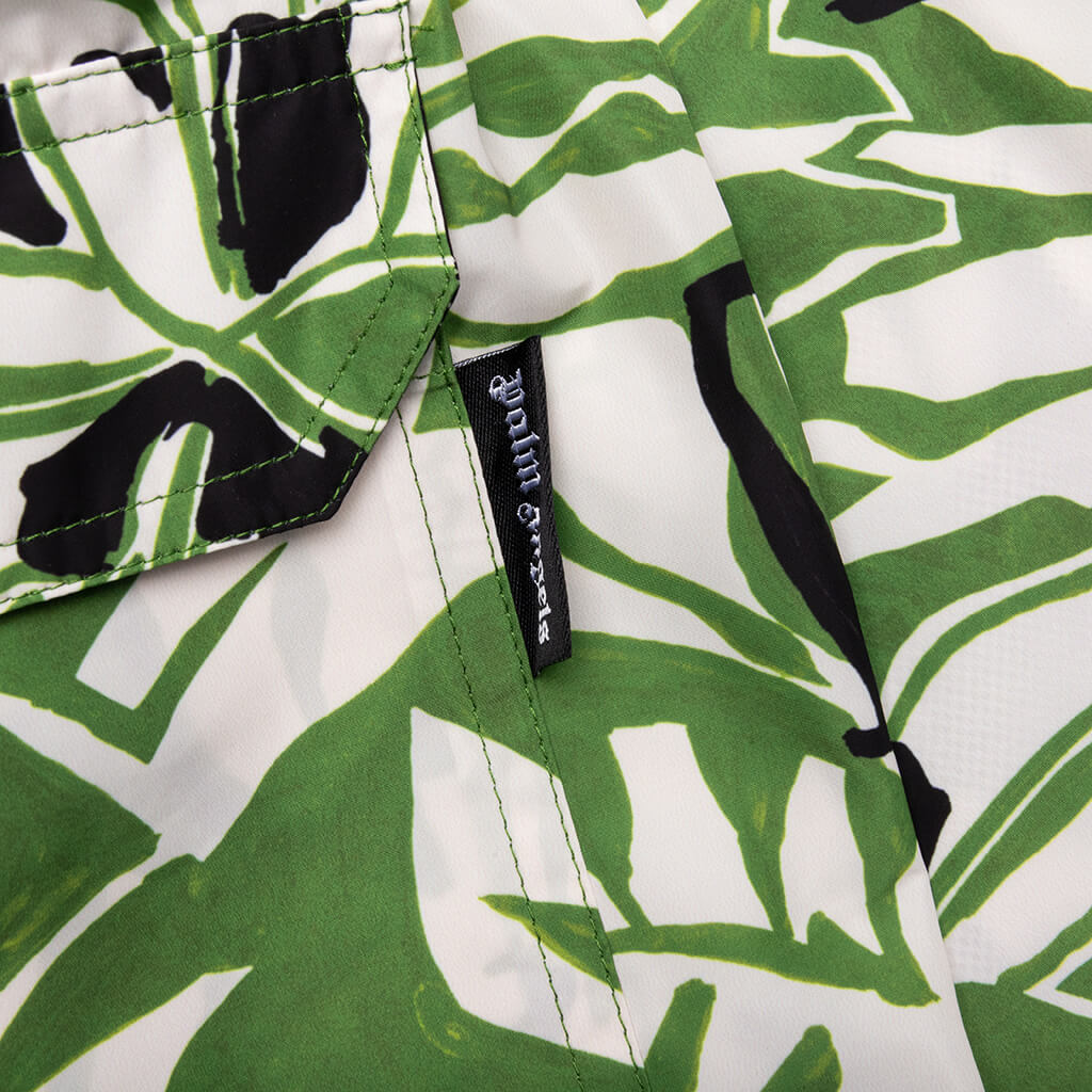 Macro Hibiscus Swim Shorts - Green/White