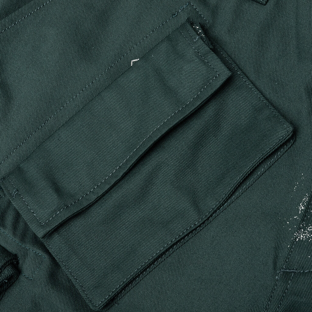 Stamp Print Cotton Canvas Cargo Trouser - Green