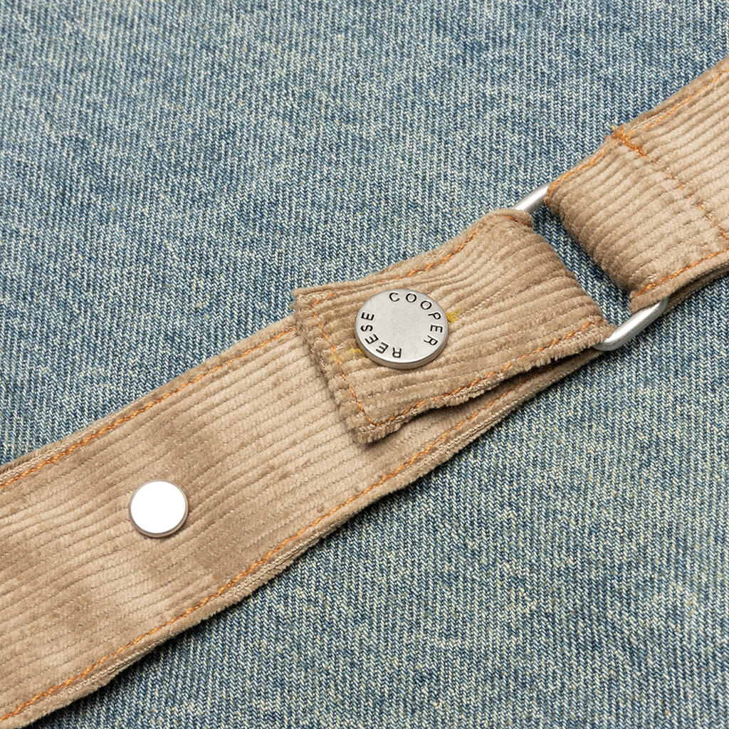 Washed Denim Jacket w/ Corduroy Collar - Denim