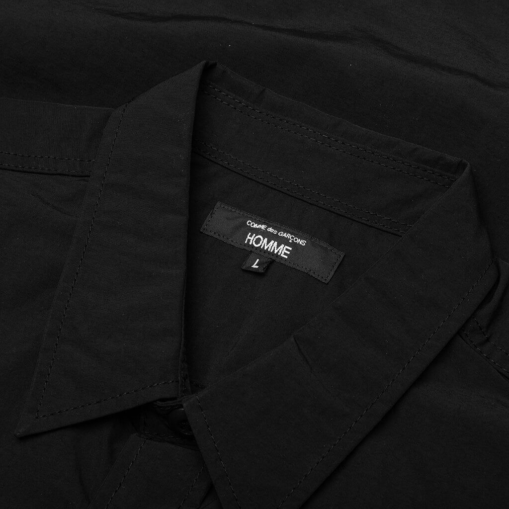 Curved Hem Nylon Short Sleeve Shirt - Black