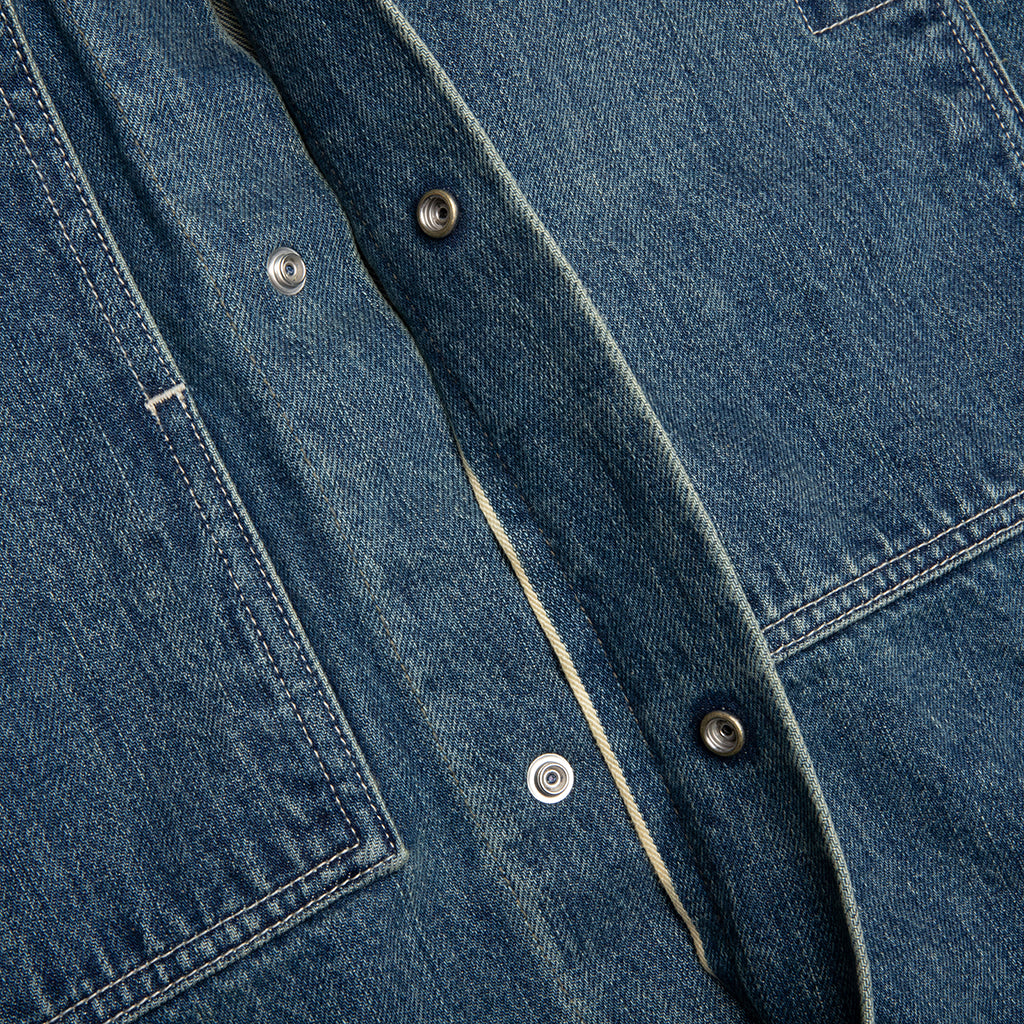 Washed and Bleached Raw Denim Shirt - Blue