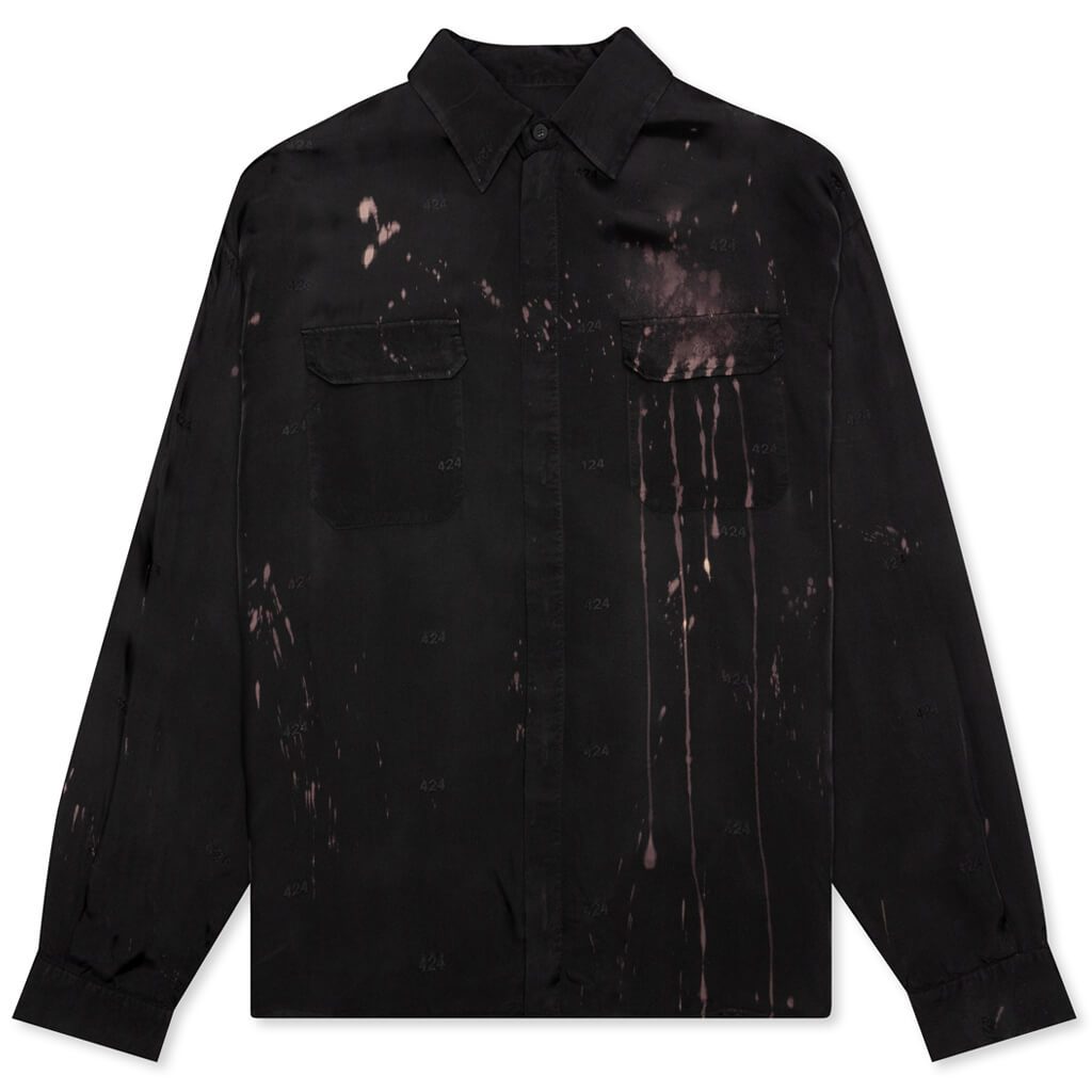 Viscose Button Up W/Bleach - Black