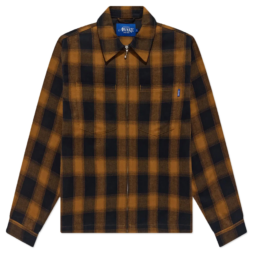 Brushed Flannel Shirt Jacket - Orange Multi