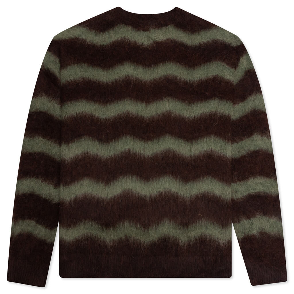 Striped Fuzzy Sweater - Brown/Military