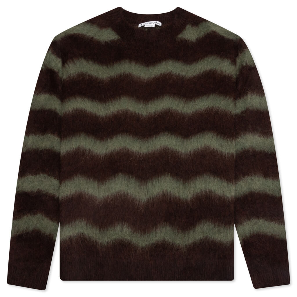 Striped Fuzzy Sweater - Brown/Military