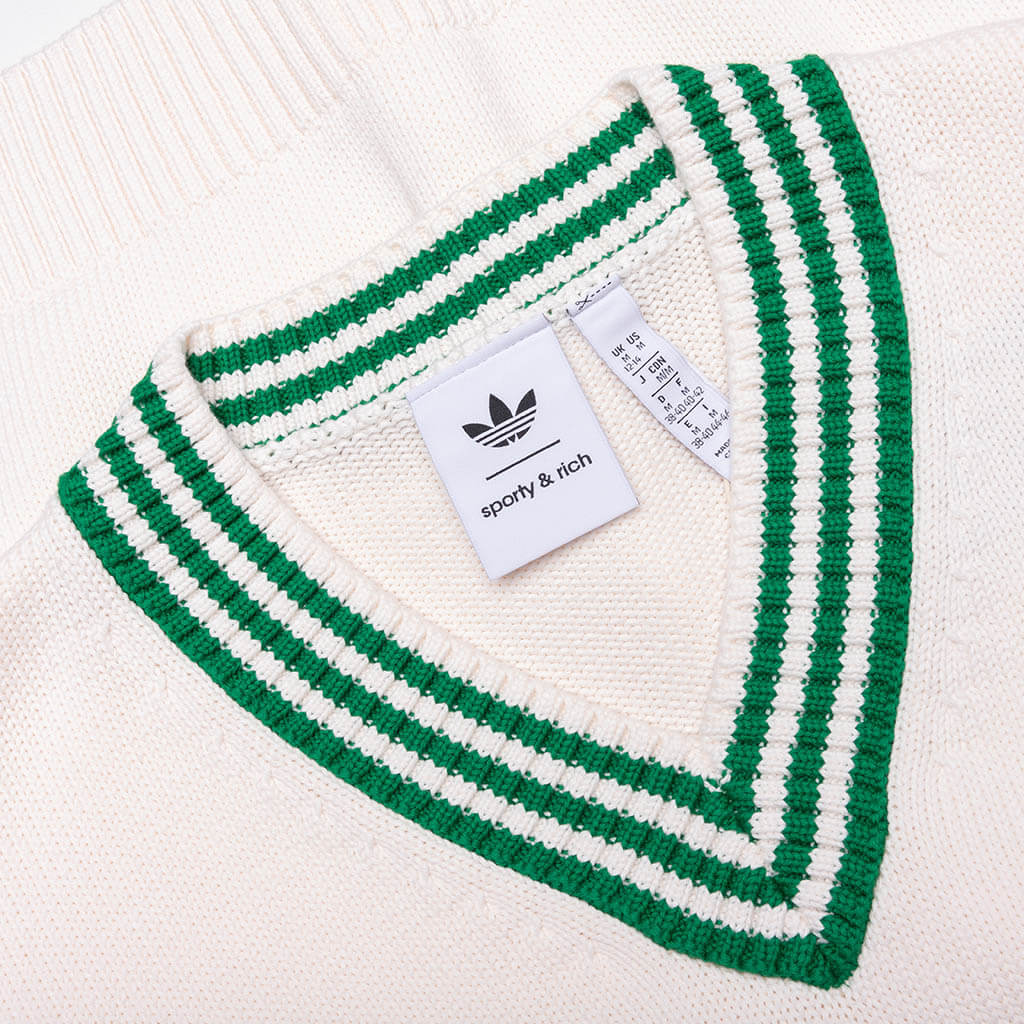 Women's Adidas x Sporty & Rich V-Neck Sweater - Off White/Night Navy