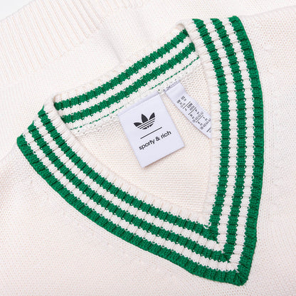 Women's Adidas x Sporty & Rich V-Neck Sweater - Off White/Night Navy