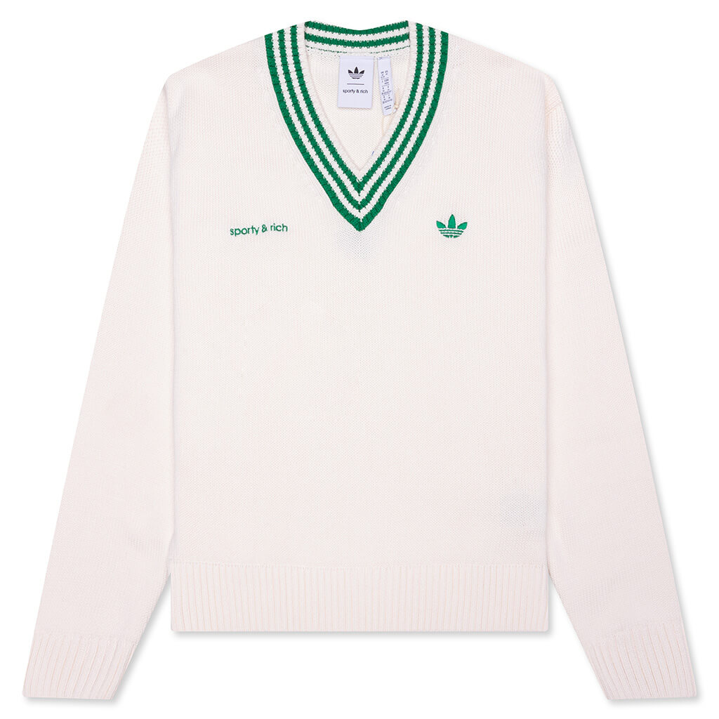 Women's Adidas x Sporty & Rich V-Neck Sweater - Off White/Night Navy