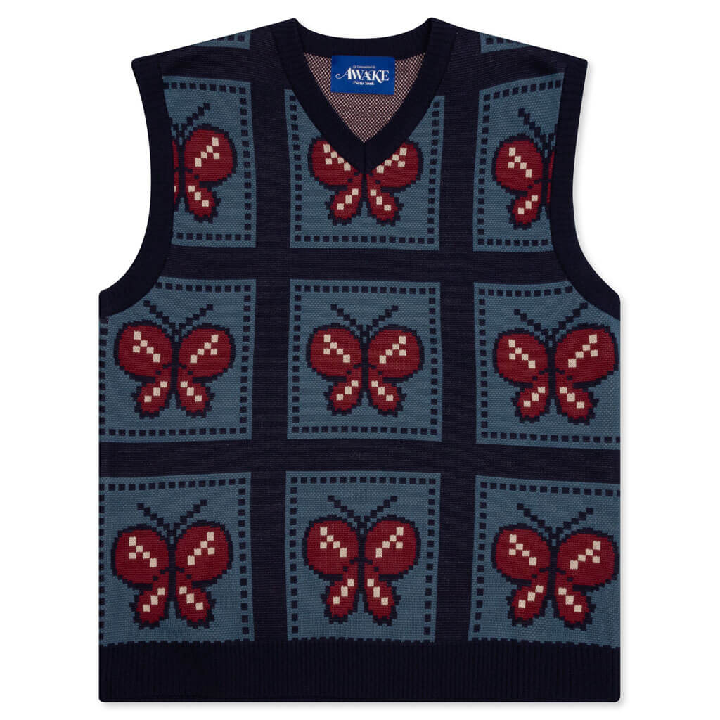 Awake Butterfly Sweater Vest - Blue/Red