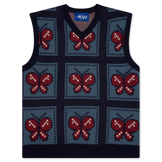 Awake Butterfly Sweater Vest - Blue/Red