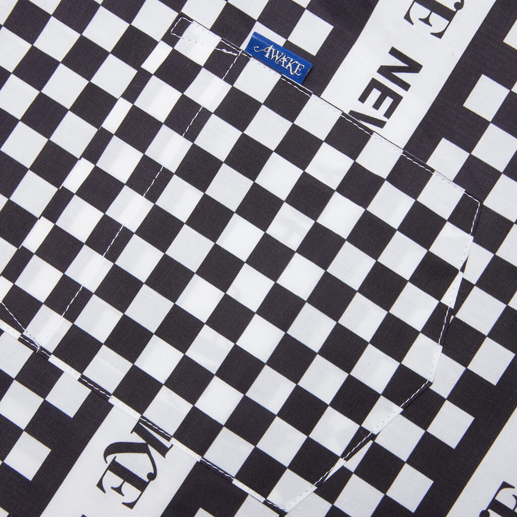 Awake Camp Collar Checkerboard Logo Shirt - Black