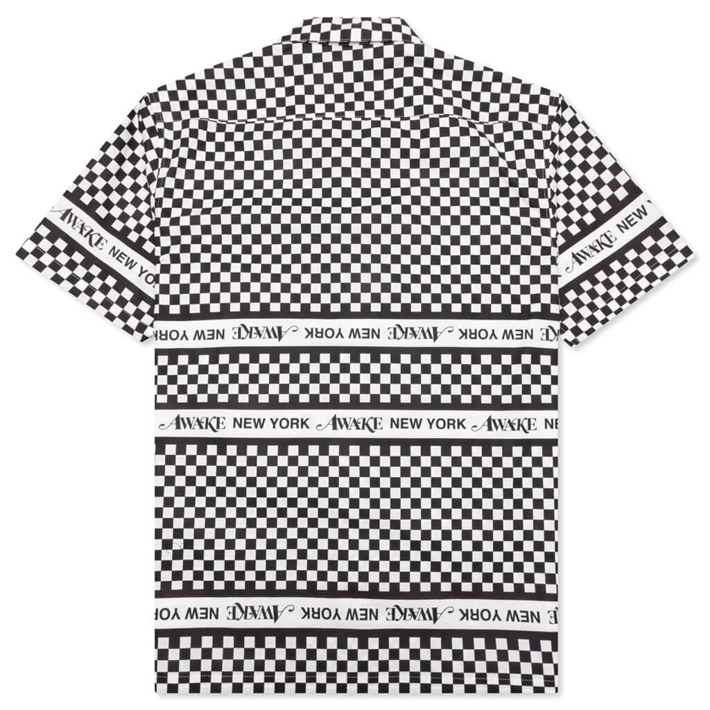Awake Camp Collar Checkerboard Logo Shirt - Black
