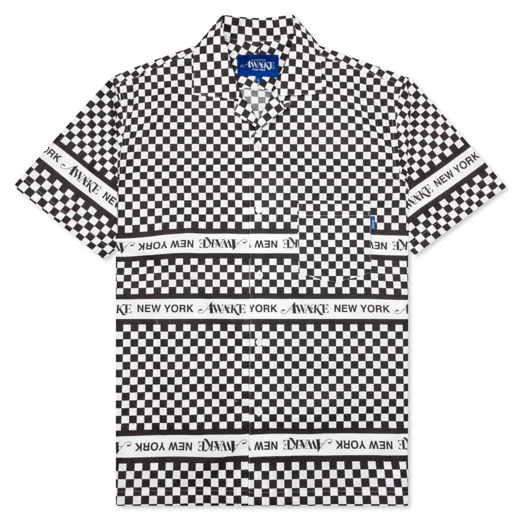 Awake Camp Collar Checkerboard Logo Shirt - Black
