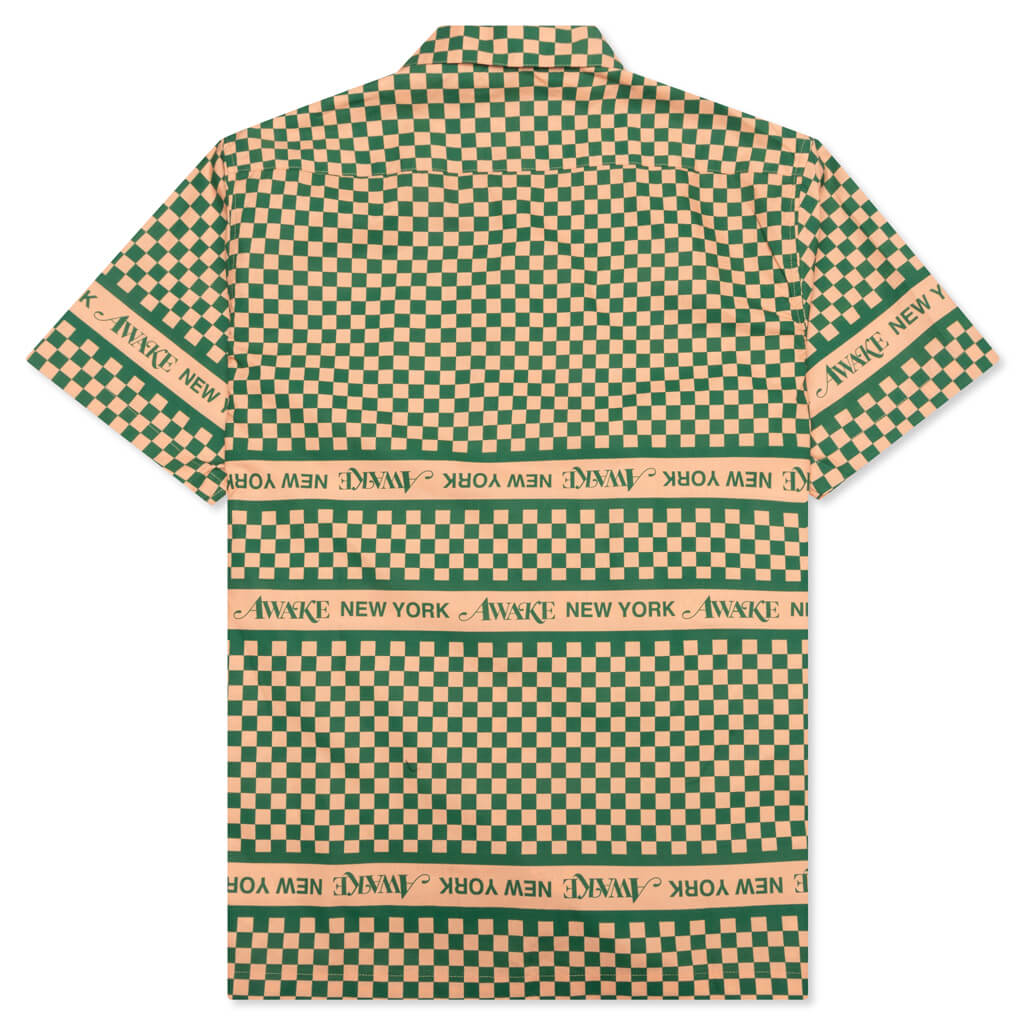 Awake Camp Collar Checkerboard Logo Shirt - Khaki