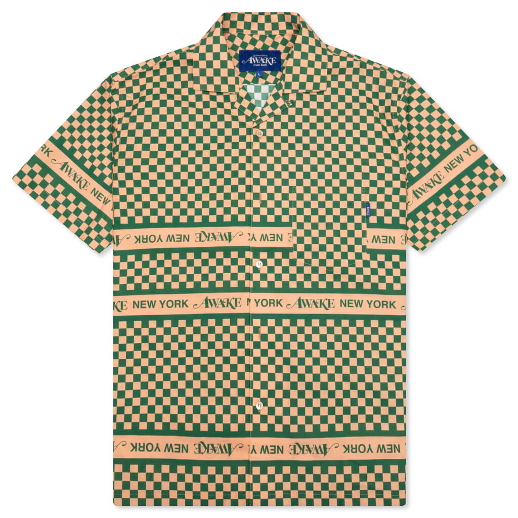Awake Camp Collar Checkerboard Logo Shirt - Khaki