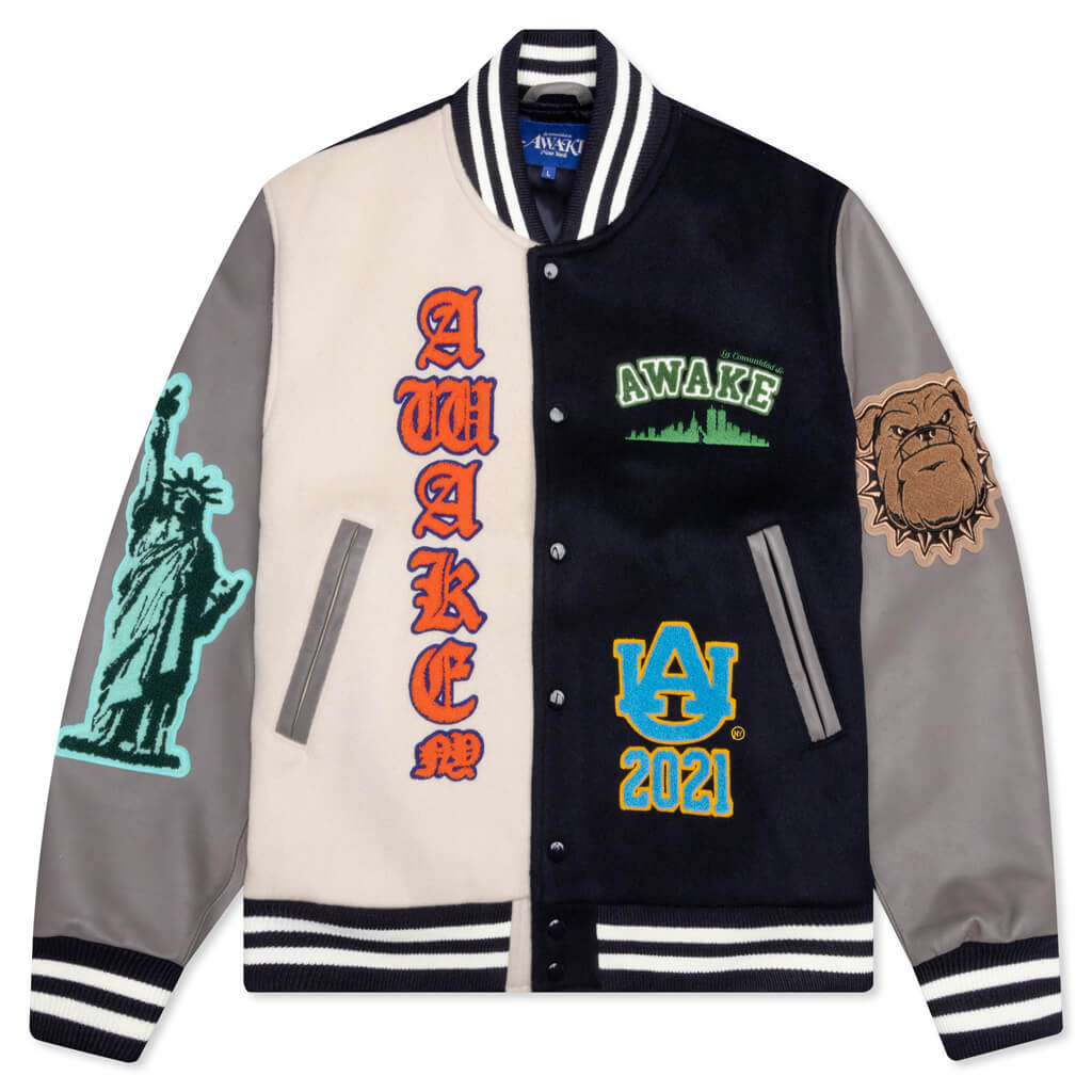 Awake Chenille Patches Varsity Jacket - Navy Combo