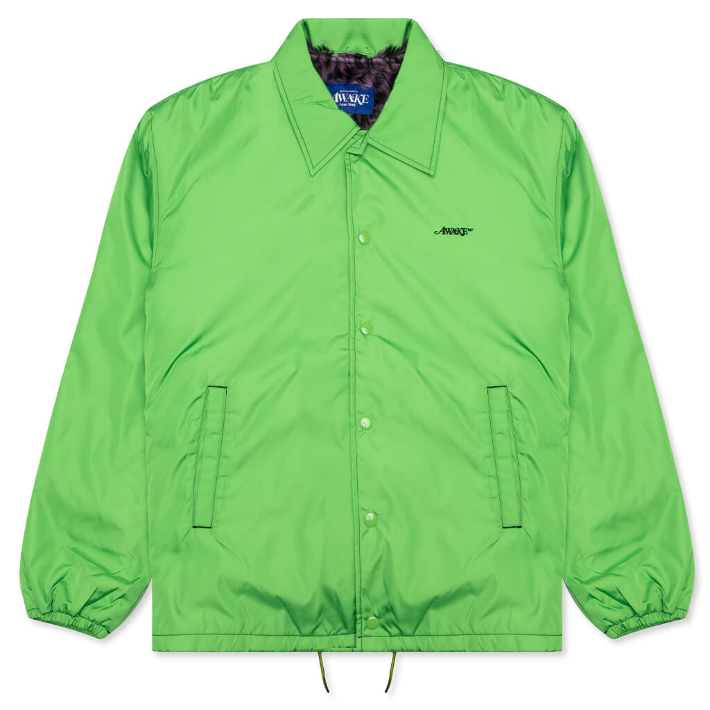 Awake Faux Fur Leopard Lined Coaches Jacket - Green