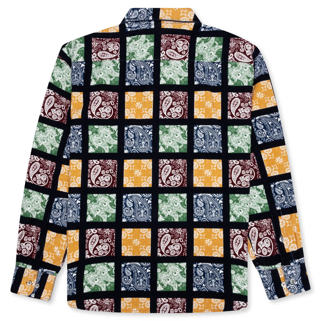Paisley Printed Corduroy Zip-Up Shirt - Black/Multi