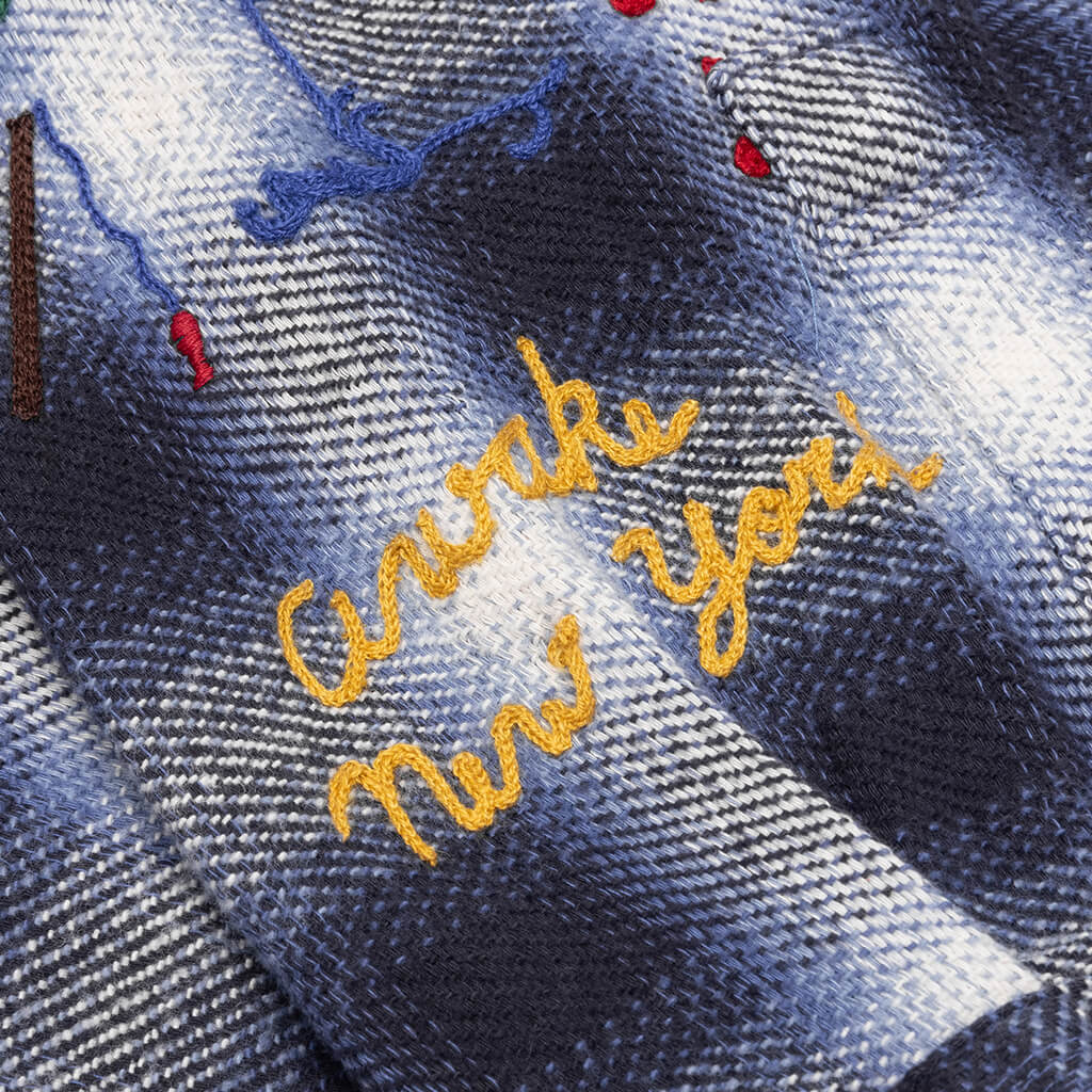 Awake Ombre Plaid Camp Flannel Shirt - Blue