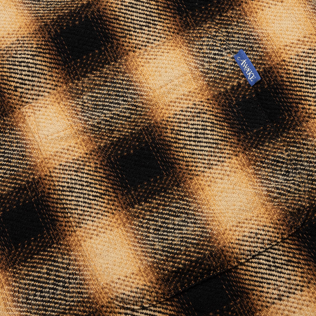 Awake Ombre Plaid Camp Flannel Shirt - Tan