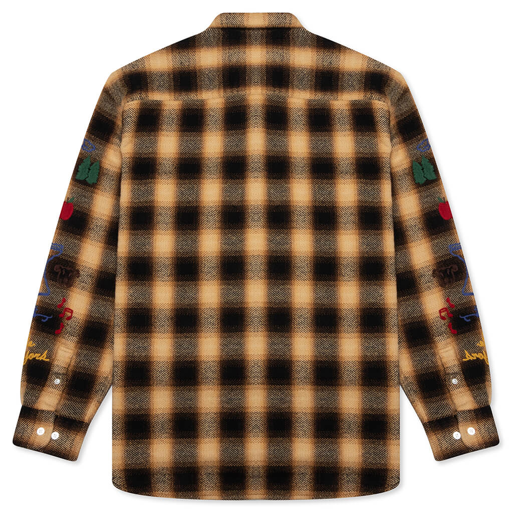Awake Ombre Plaid Camp Flannel Shirt - Tan