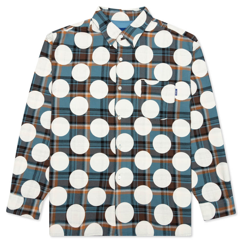 Awake Polka Dot Flannel Shirt - Dusty Blue