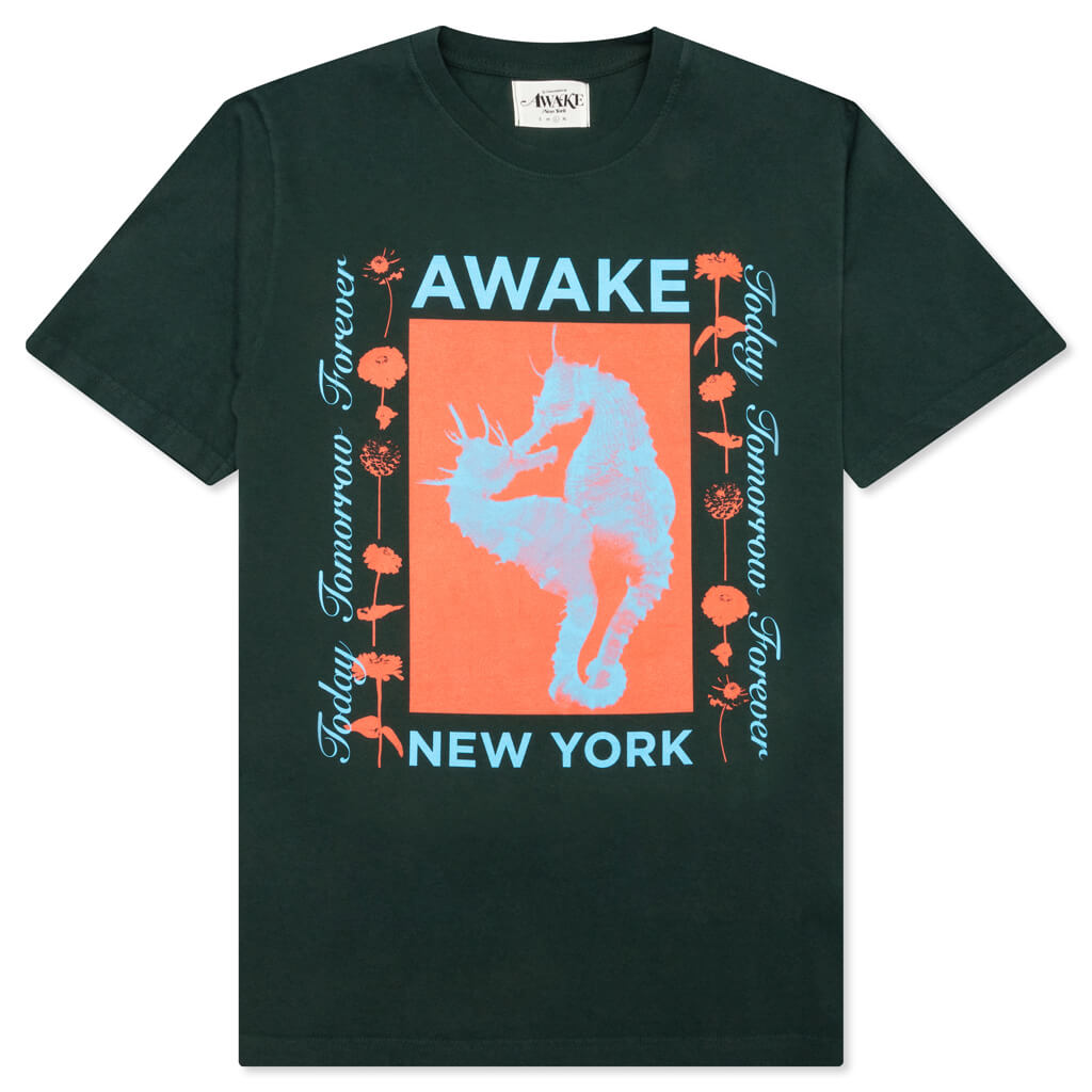 Awake Seahorse Tee - Dark Green