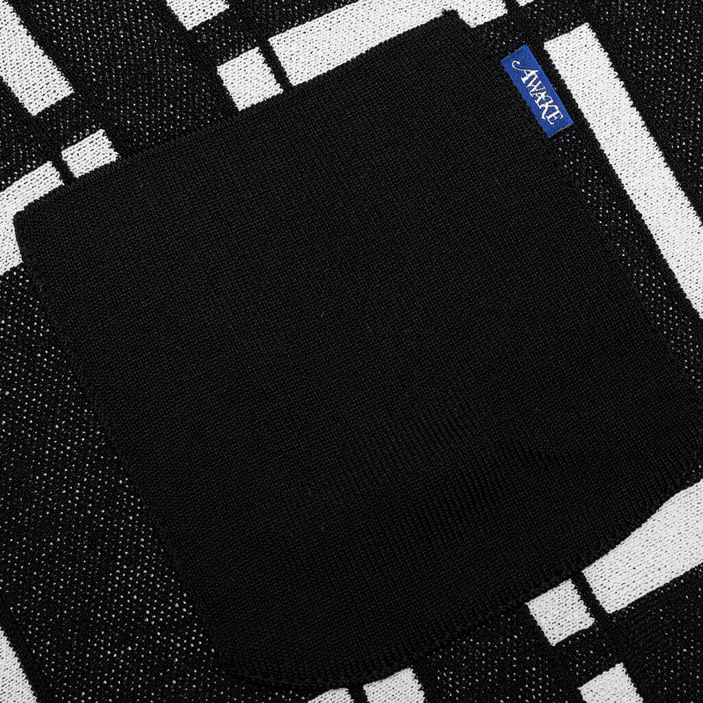 Awake Windowpane Short Sleeve Cardigan - Black/White