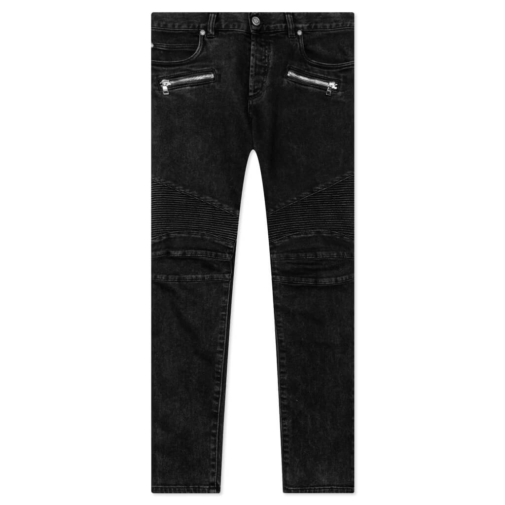 Double Stonewash Ribbed Slim Jeans - Noir Delave