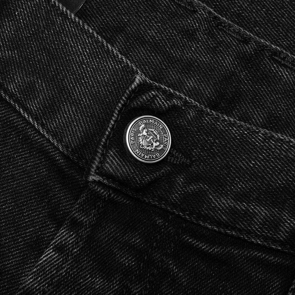 Double Stonewash Ribbed Slim Jeans - Noir Delave