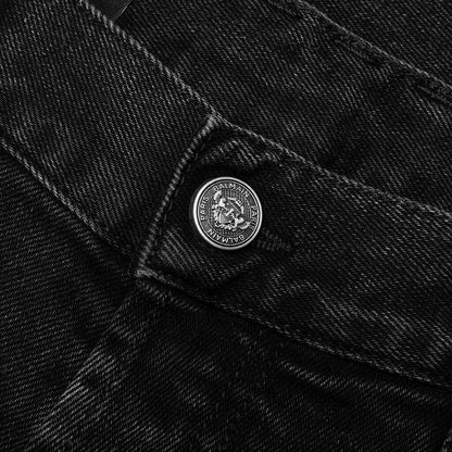 Double Stonewash Ribbed Slim Jeans - Noir Delave