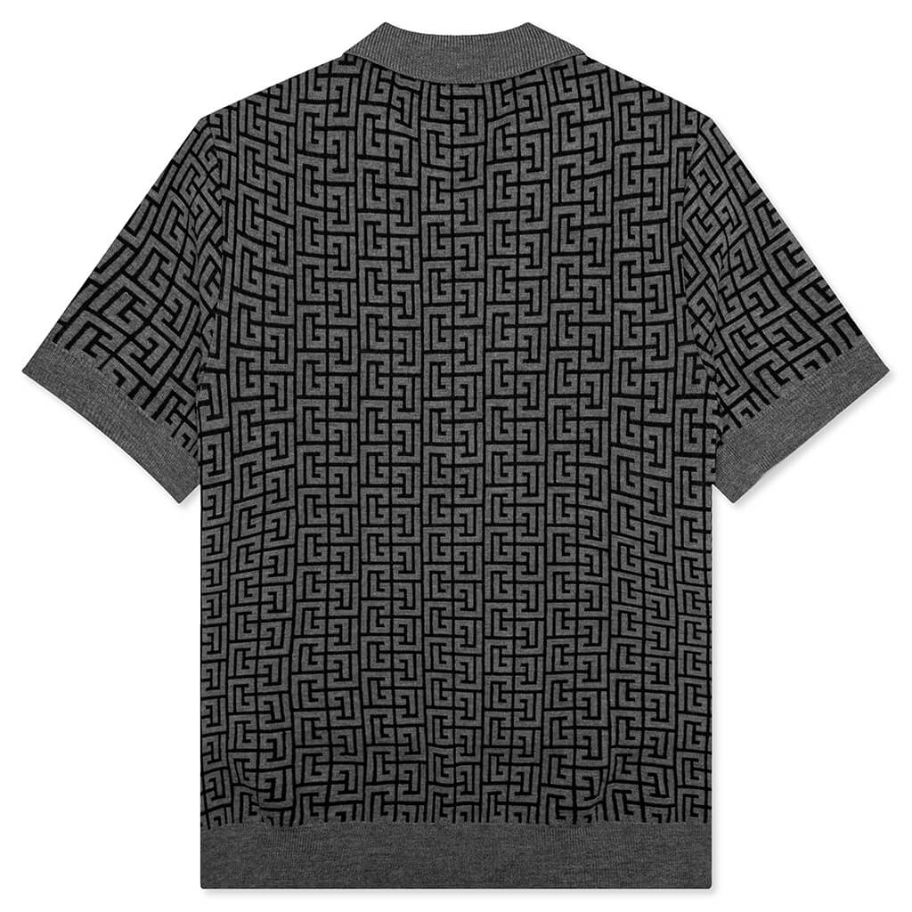 Monogram Wool & Linin Polo - Noir/Gris Fonce