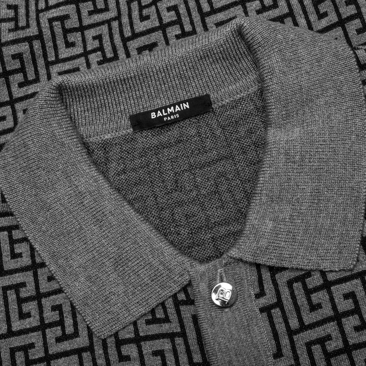 Monogram Wool & Linin Polo - Noir/Gris Fonce