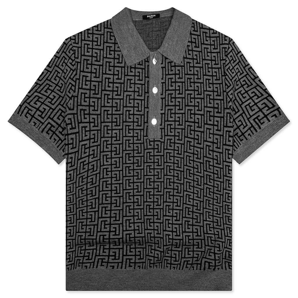 Monogram Wool & Linin Polo - Noir/Gris Fonce