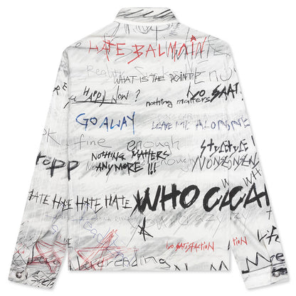 Oversize Graffiti Denim Jacket - Blanc