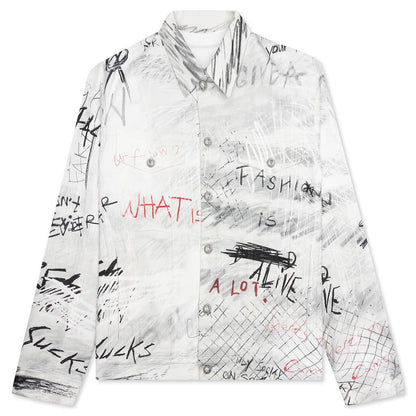 Oversize Graffiti Denim Jacket - Blanc