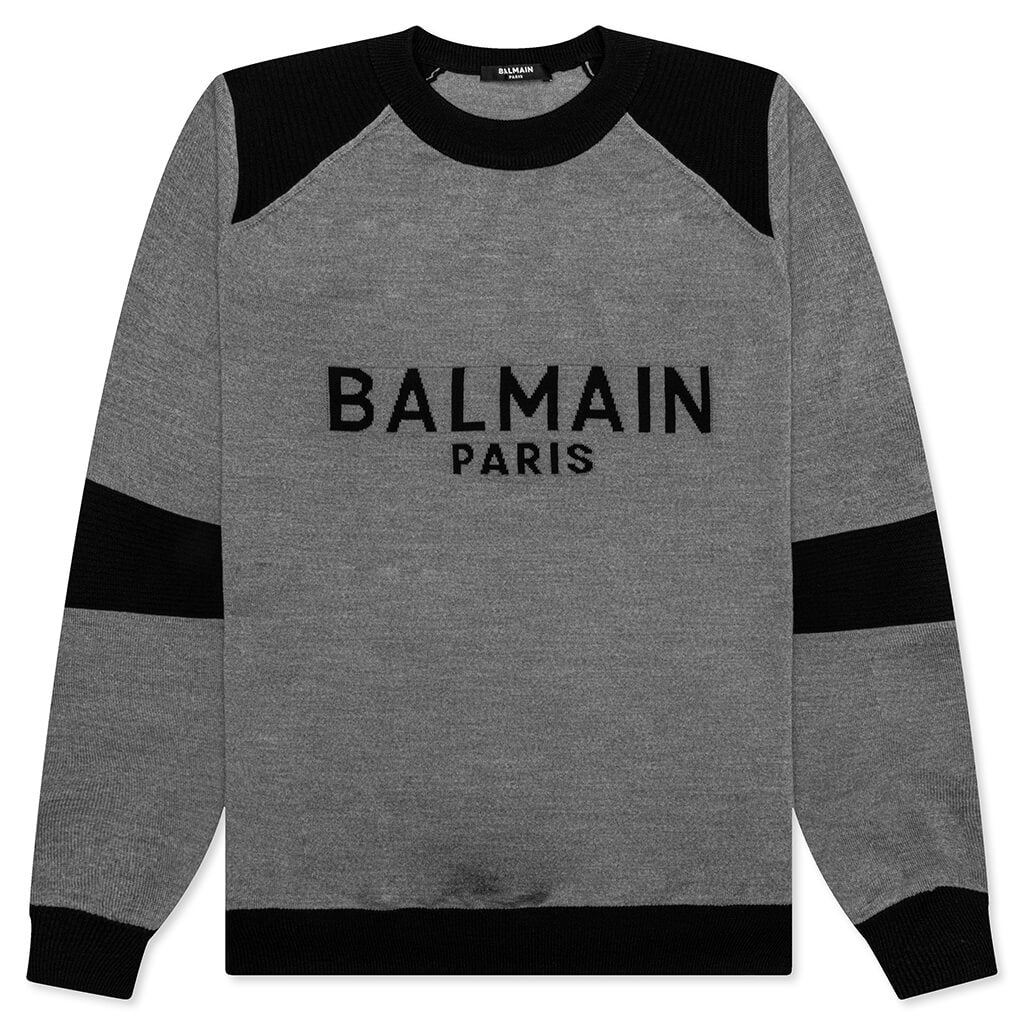 Shoulder Ribbed Knit Sweater - Gris/Noir