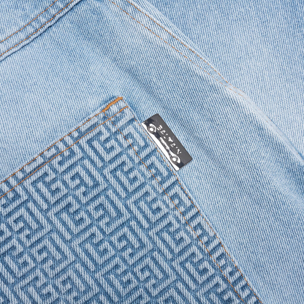 Straight Monogram Denim Pants - Blue