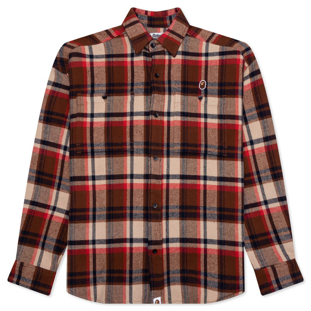 Bape Check Ape Head One Point Flannel Shirt - Red