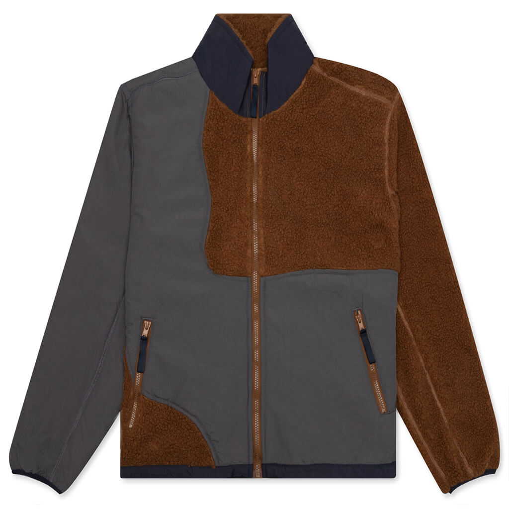Paneled Sherpa Full Zip Jacket - Brown