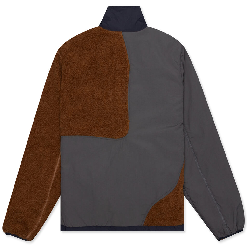 Paneled Sherpa Full Zip Jacket - Brown