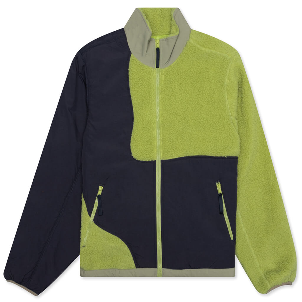 Paneled Sherpa Full Zip Jacket - Lime