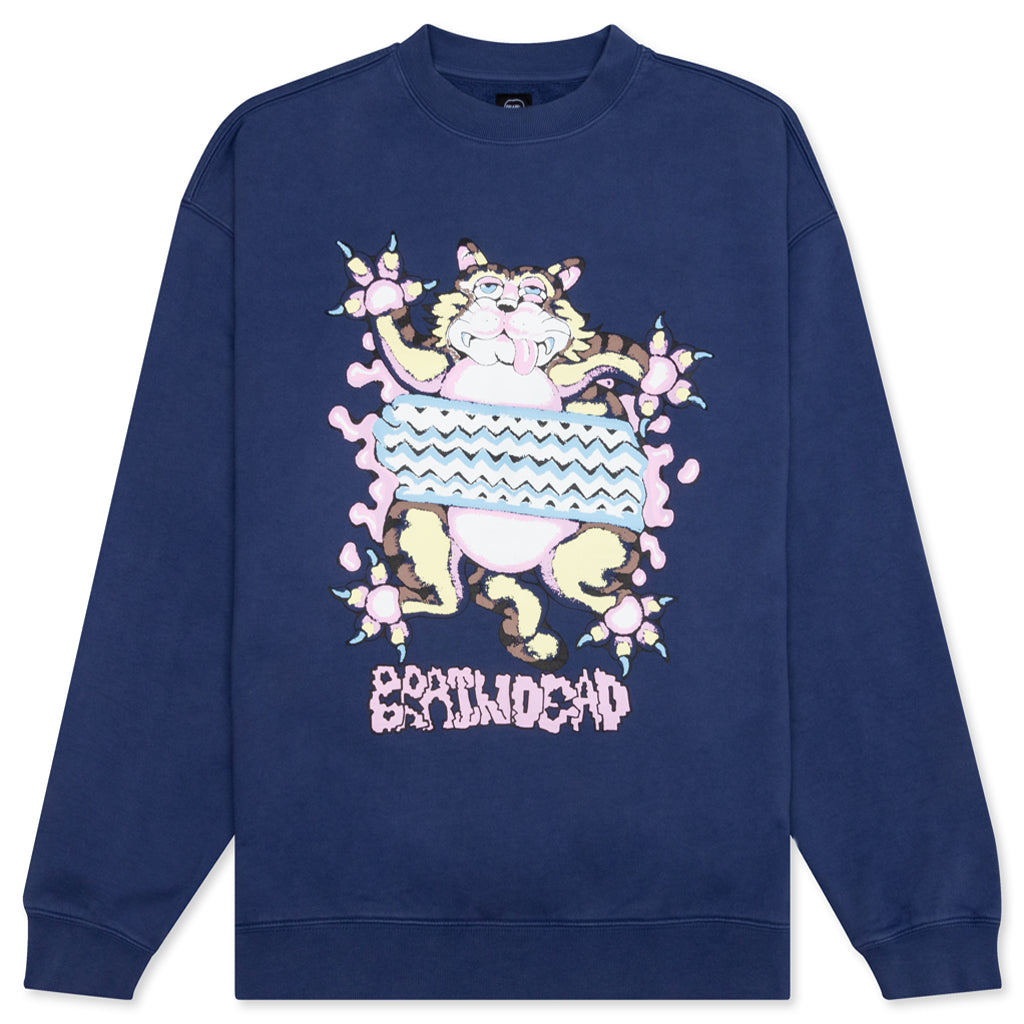 Relaxed Cat Crewneck - Washed Navy