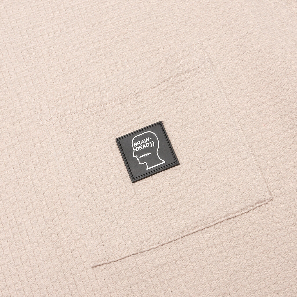 Waffle Knit Mockneck S/S Shirt - Tan