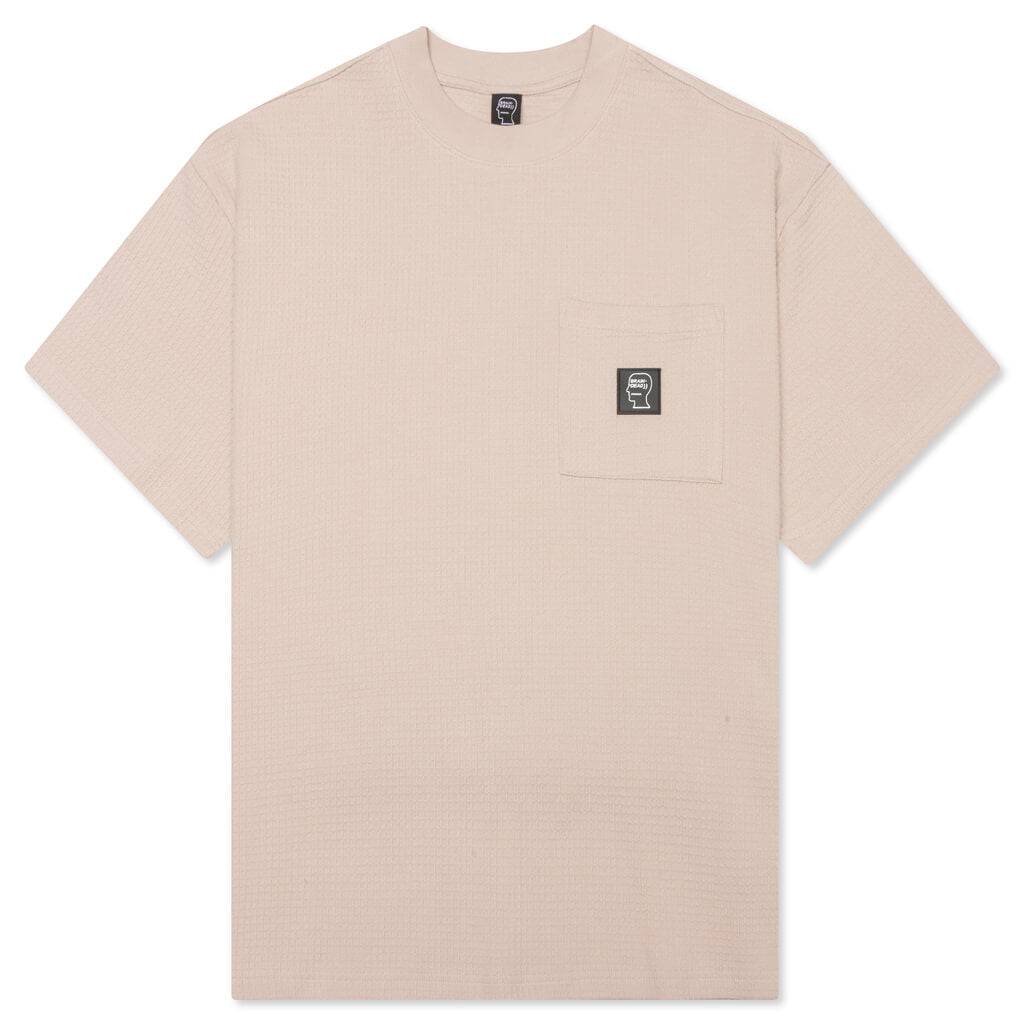 Waffle Knit Mockneck S/S Shirt - Tan